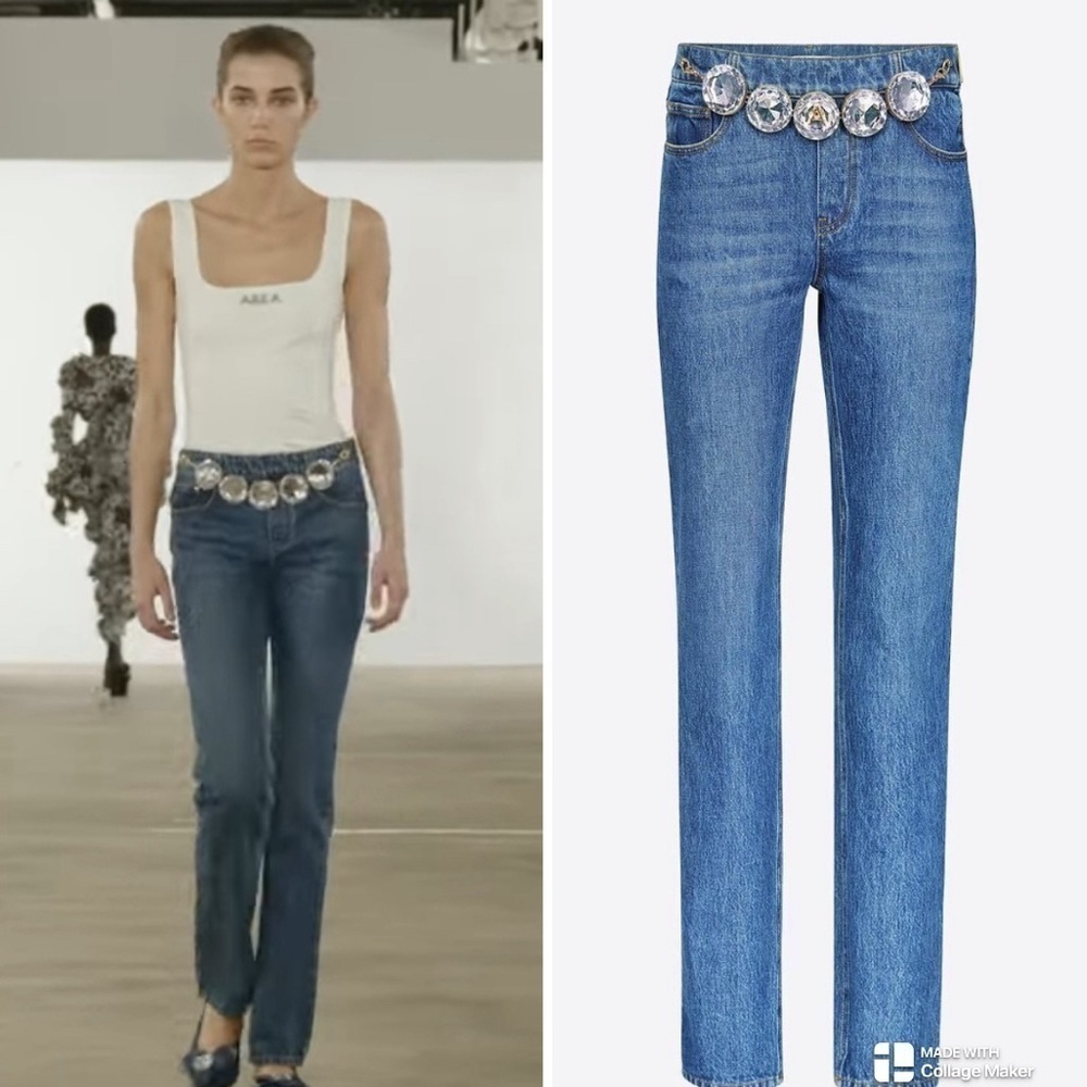 AREA NYC women jumbo crystal blue Jean SS24 runway NWT